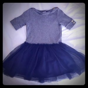 Petit Bateau navy blue striped tulle dress